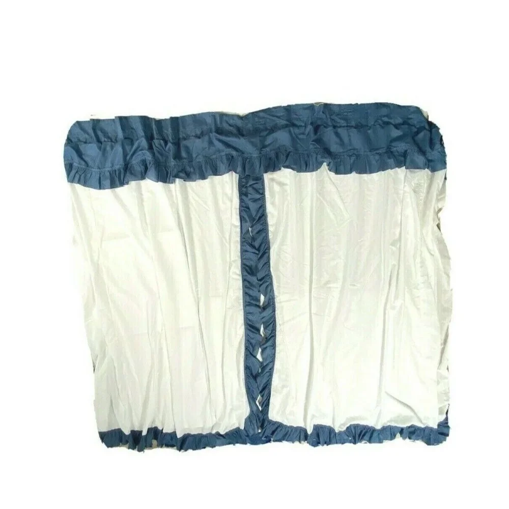 Vintage 60s 70s Blue White Ruffle Window Treatment Curtains Drapes Long Handmade